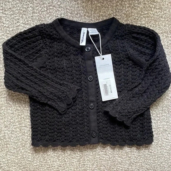 Janie and Jack Girl Black Eyelet Cardigan 3-6M - Picture 2 of 2